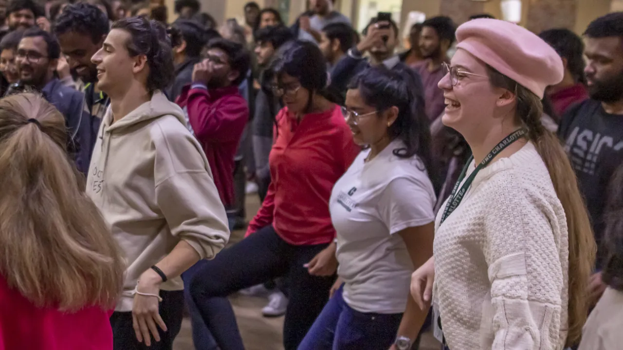 Individuals lined up for Late Night Breakfast