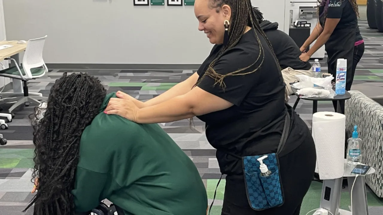 Individual getting a massage during Study Dayz